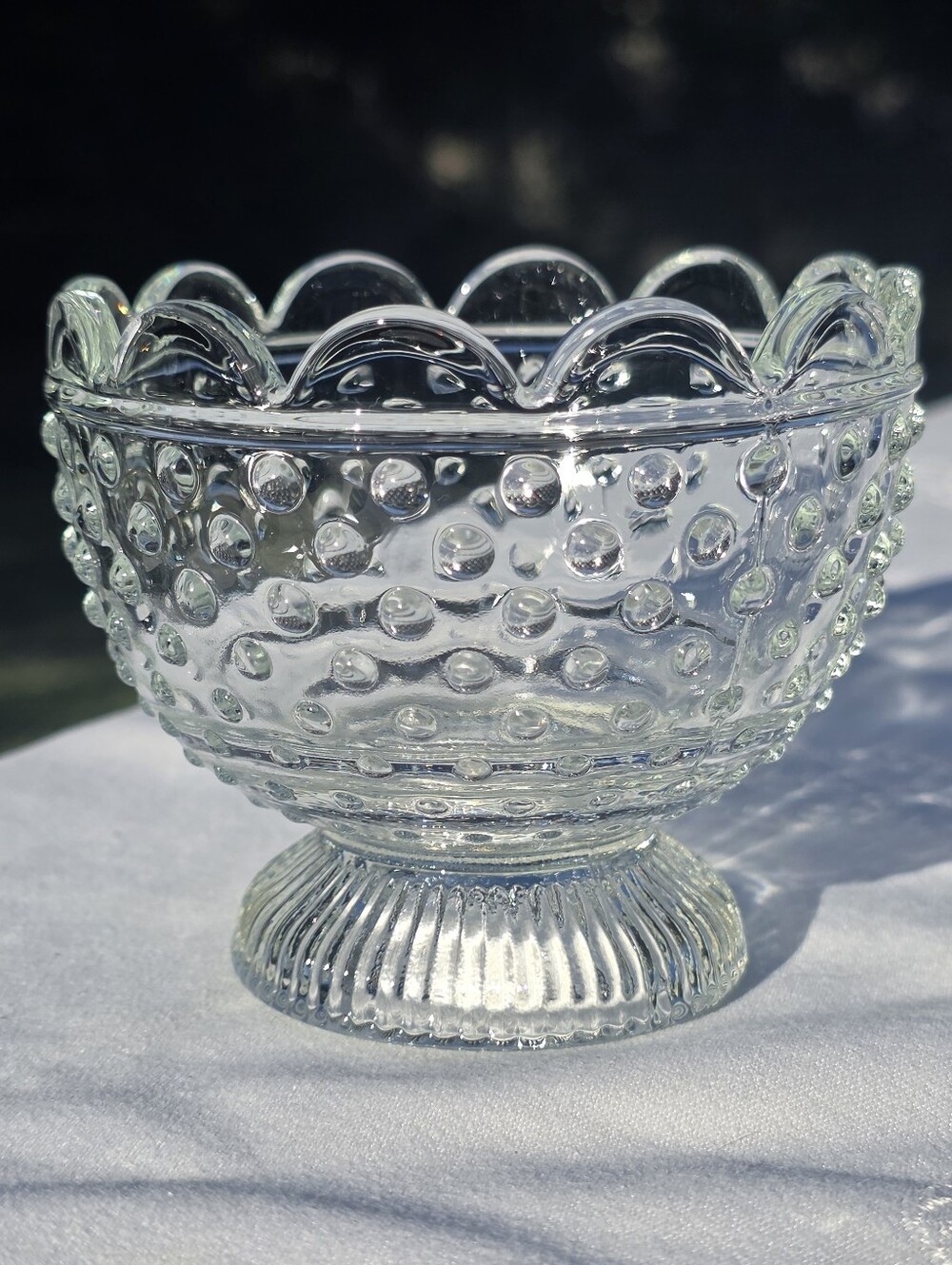Vintage 1950s Jeannette Glass Dewdrop Clear Hobnail Pedestal Dessert Bowl / Cand